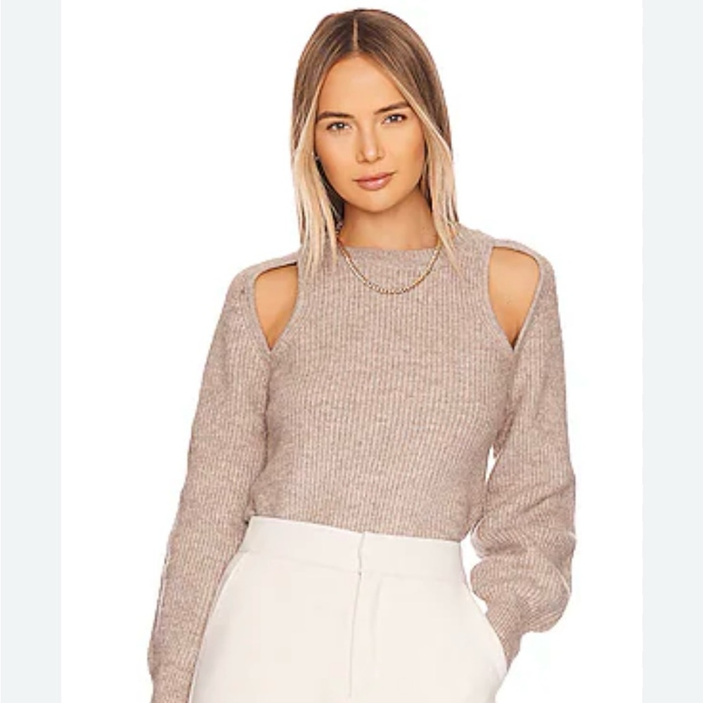 ASTR the label Beige Cut-Out Shoulder Sweater